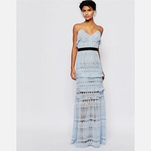 Self-Portrait Blue Teardrop Guipure Lace Maxi Dress